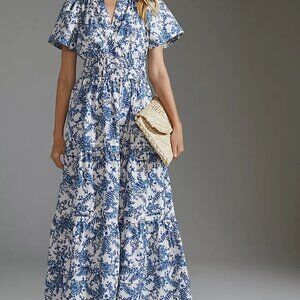 MAEVE by ANTHROPOLOGIE Somerset Maxi Dress in Blue & White SZ XL NWT